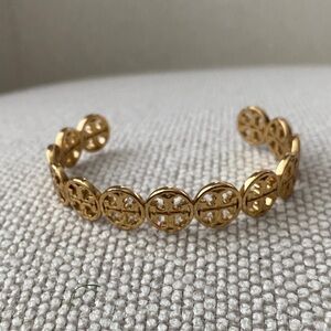 Tory Burch Gold Open Cuff Bracelet with Signature Medallions